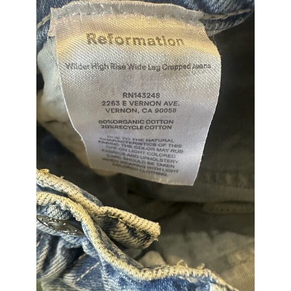 Reformation Wilder High Rise Wide Leg Cropped Jeans Raw Hem Rigid Denim Size 28 - Picture 7 of 14